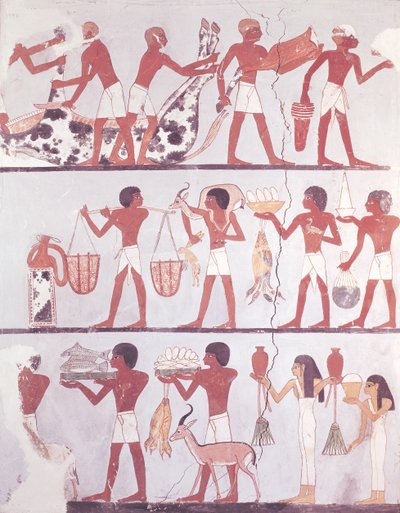 Scene of butchers and servants bringing offerings, from the Tomb of Onsou by Egyptian 18th Dynasty